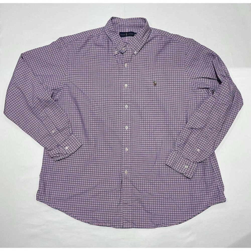 Ralph Lauren Shirt Mens XXL Pink Plaid 100% Cotton Preppy Pony Casual